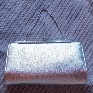 Vintage 80s Elegant Silver Clutch Bag